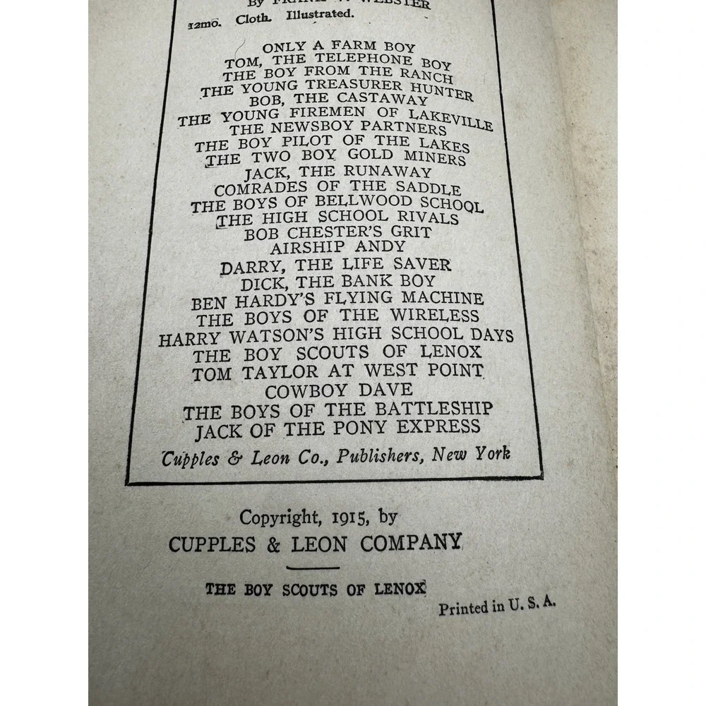 The Boy Scouts of Lenox by Frank V. Webster 1915 Cupples & Leon Vintage Book BSA